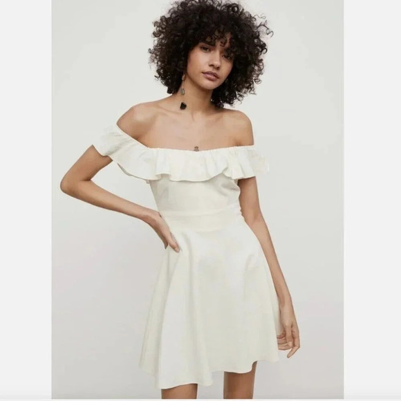 Zara Linen Blend Ruffle Bow Tie Back Mini Dress Ecru White Size Small - Picture 8 of 12